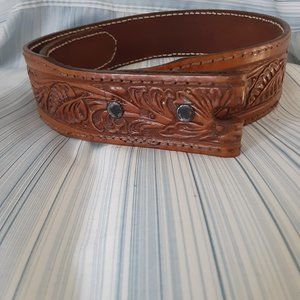 South western tooled leather belt